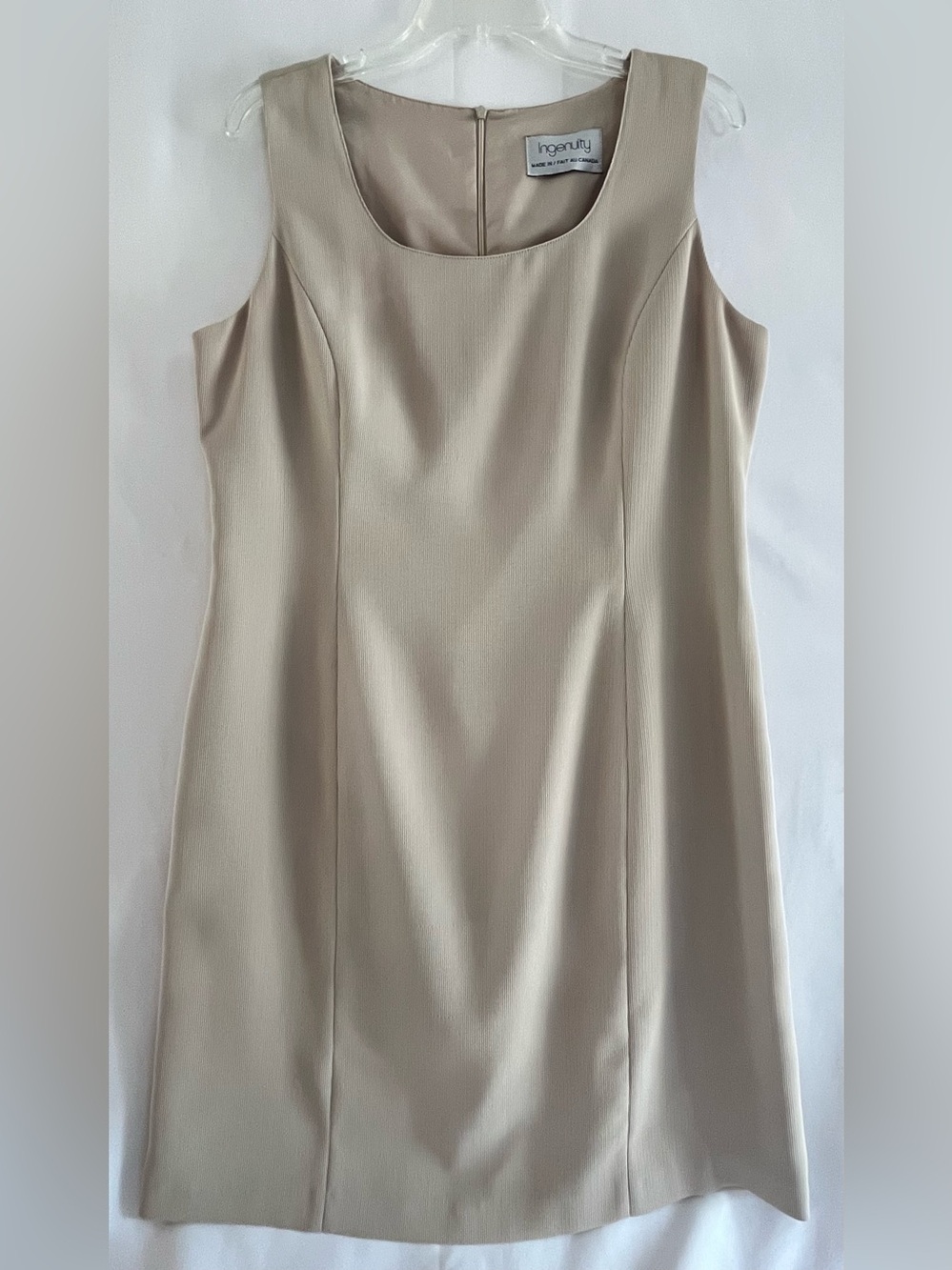 Ingenuity Beige Ribbed Sleeveless Sheath Dress Vintage 90s Style